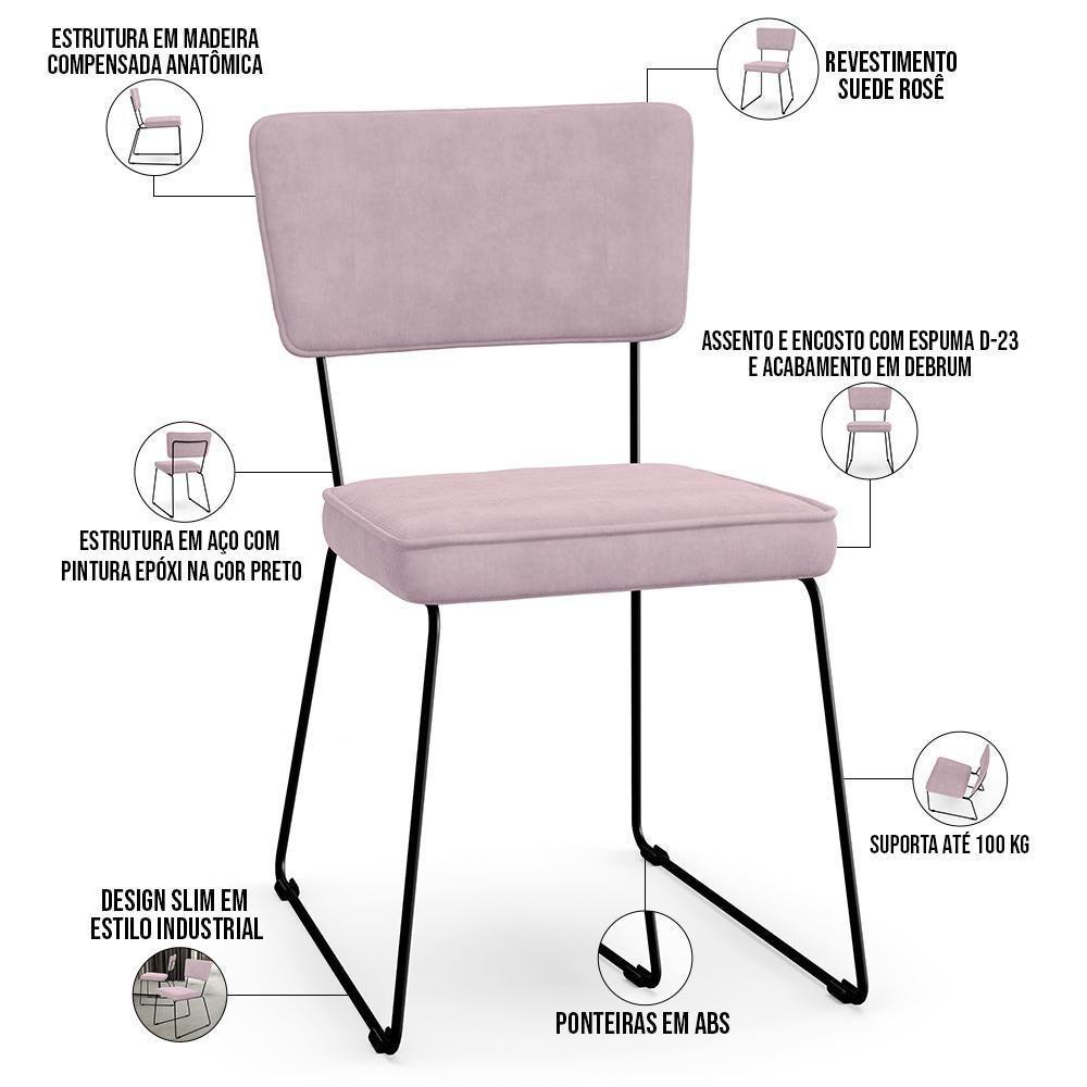 Kit 06 Cadeiras Allana L02 Suede Rosê - 7