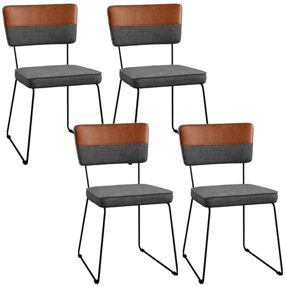 Kit 04 Cadeiras Faixa Couríssimo Camel Linho Cinza Escuro - 1