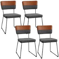 Kit 04 Cadeiras Faixa Couríssimo Camel Linho Cinza Escuro - 1