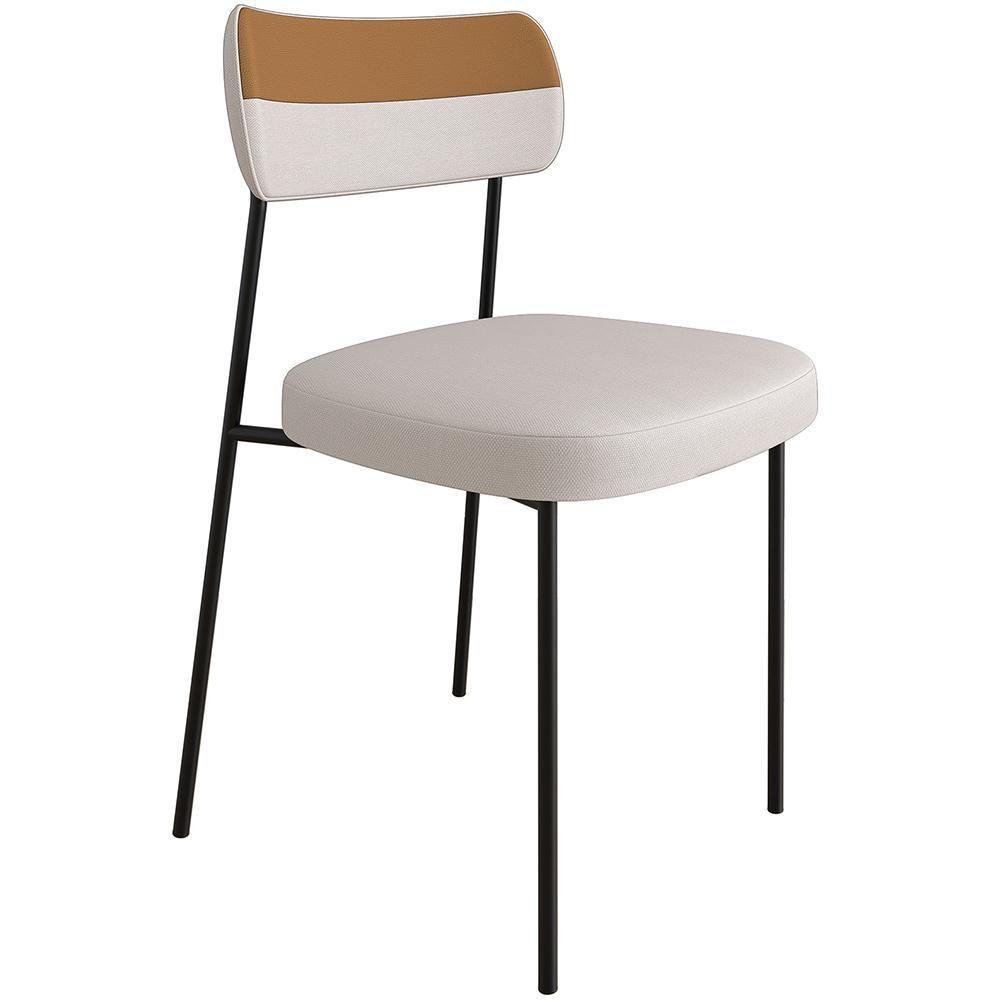 Kit 4 Cadeira Estofada Sala Jantar F01 Linho Bege Caramelo - 7
