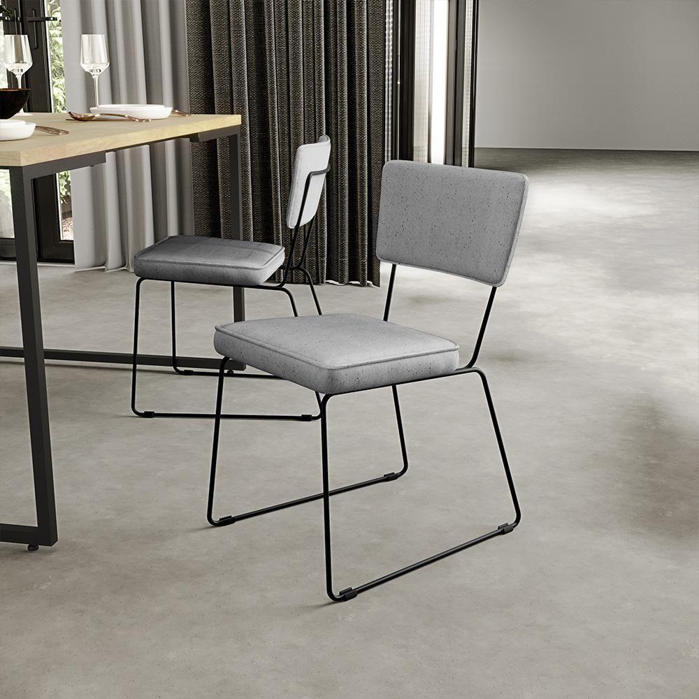 Kit 2 Cadeiras Estofada Para Sala De Jantar Base Aço Cinza - 9
