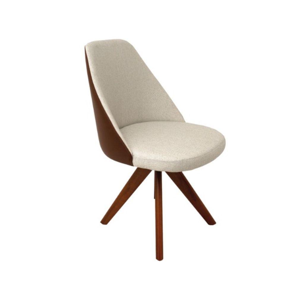 Cadeira De Jantar Lavínia Giratória Revestida Em Tecido Linho Bege E Courino Castanho Cor Creme - 1
