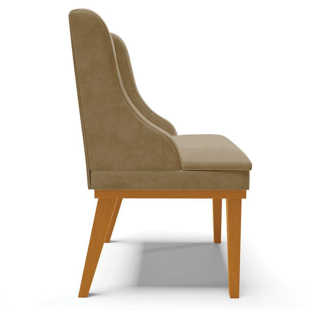 Kit 5 Cadeiras Decorativas Sala De Jantar Base Fixa De Madeira Firenze Suede Nude/castanho G19 - 2