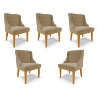 Kit 5 Cadeiras Decorativas Sala De Jantar Base Fixa De Madeira Firenze Suede Nude/castanho G19 - 1