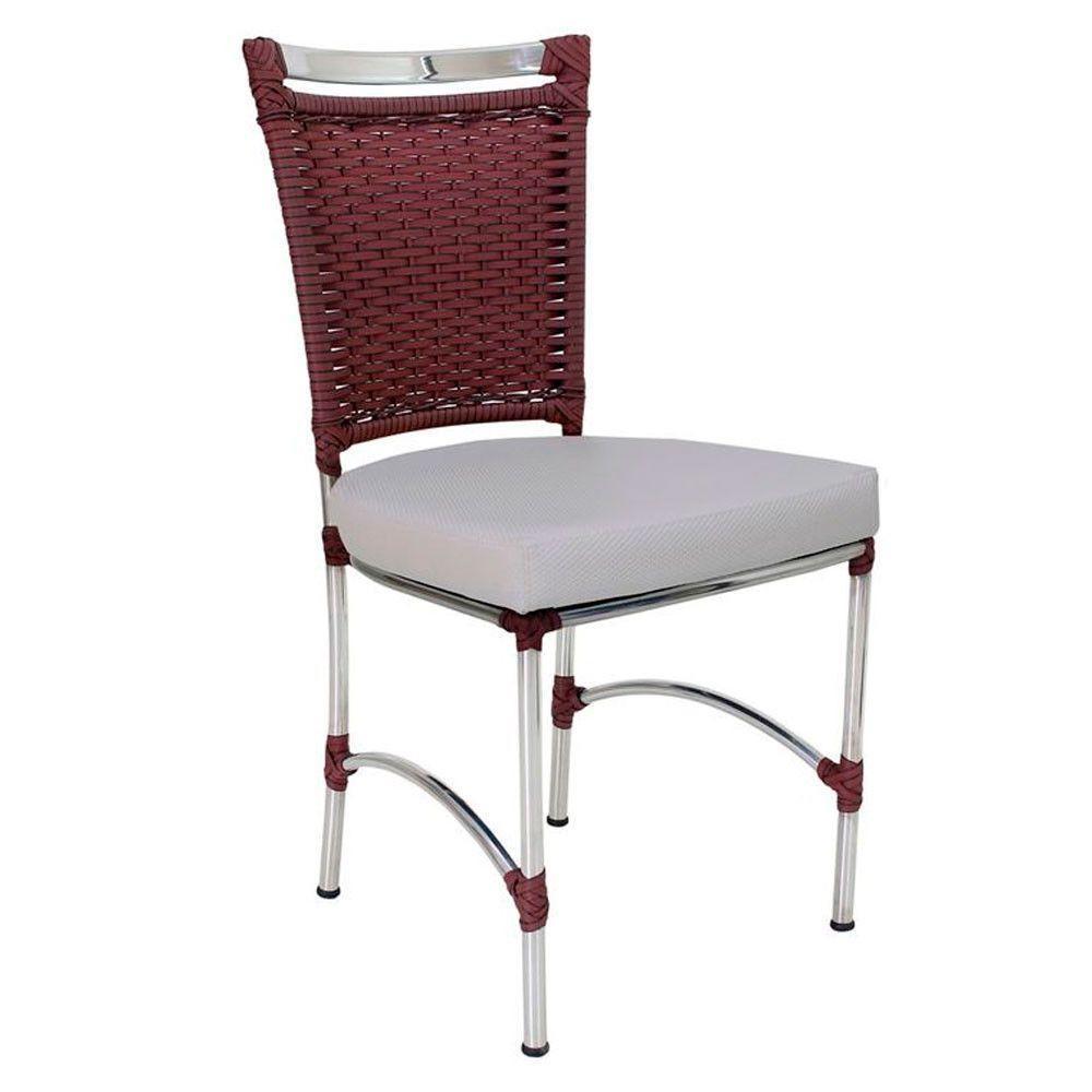 Cadeira Em Alumínio E Fibra Sintética Jk Cozinha Edícula Vinho Dark E Branco Desenhado - 1