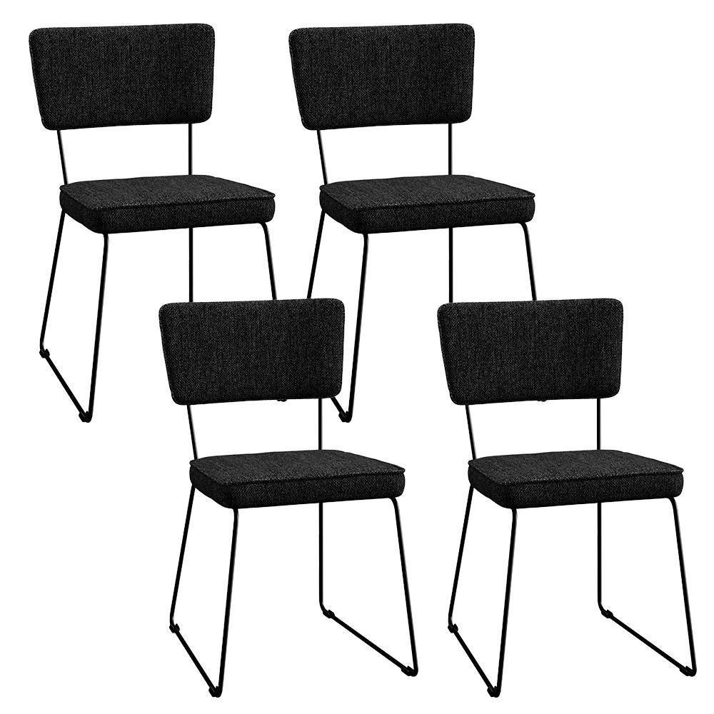 Kit 4 Cadeiras Estofada Para Sala De Jantar Base Aço Chumbo - 1