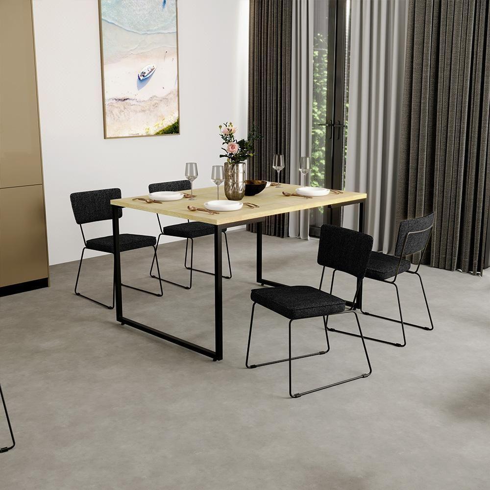 Kit 4 Cadeiras Estofada Para Sala De Jantar Base Aço Chumbo - 10