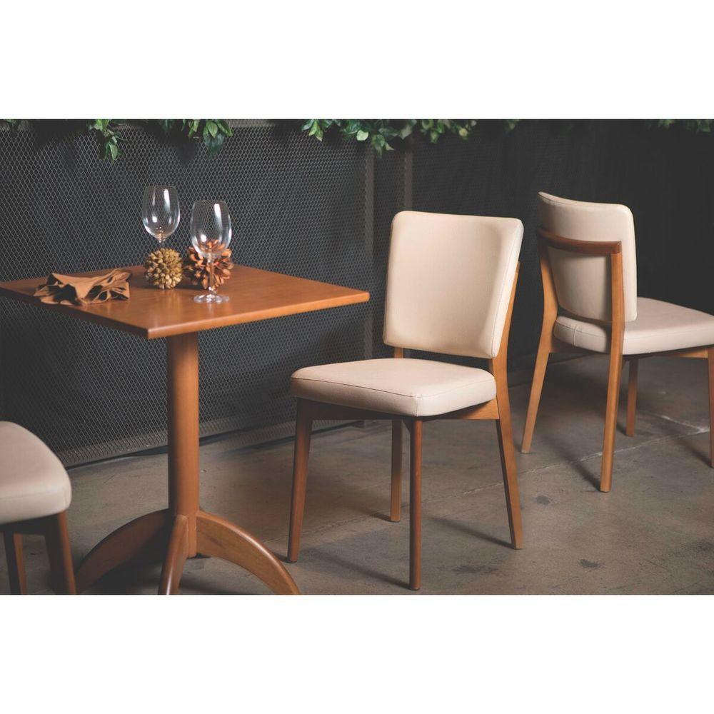 Cadeira De Madeira Tramontina Berlim Em Tauari Amêndoa Com Encosto E Assento Estofado Bege - 2