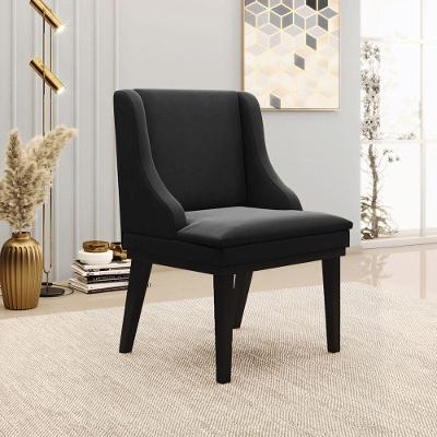 Cadeira Decorativa Sala De Jantar Base Fixa De Madeira Firenze Suede Preto G19 - Gran Belo