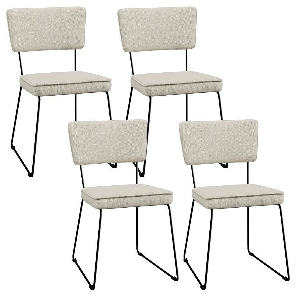 Kit 4 Cadeiras Estofada Para Sala Jantar Base Aço Champagne - 1