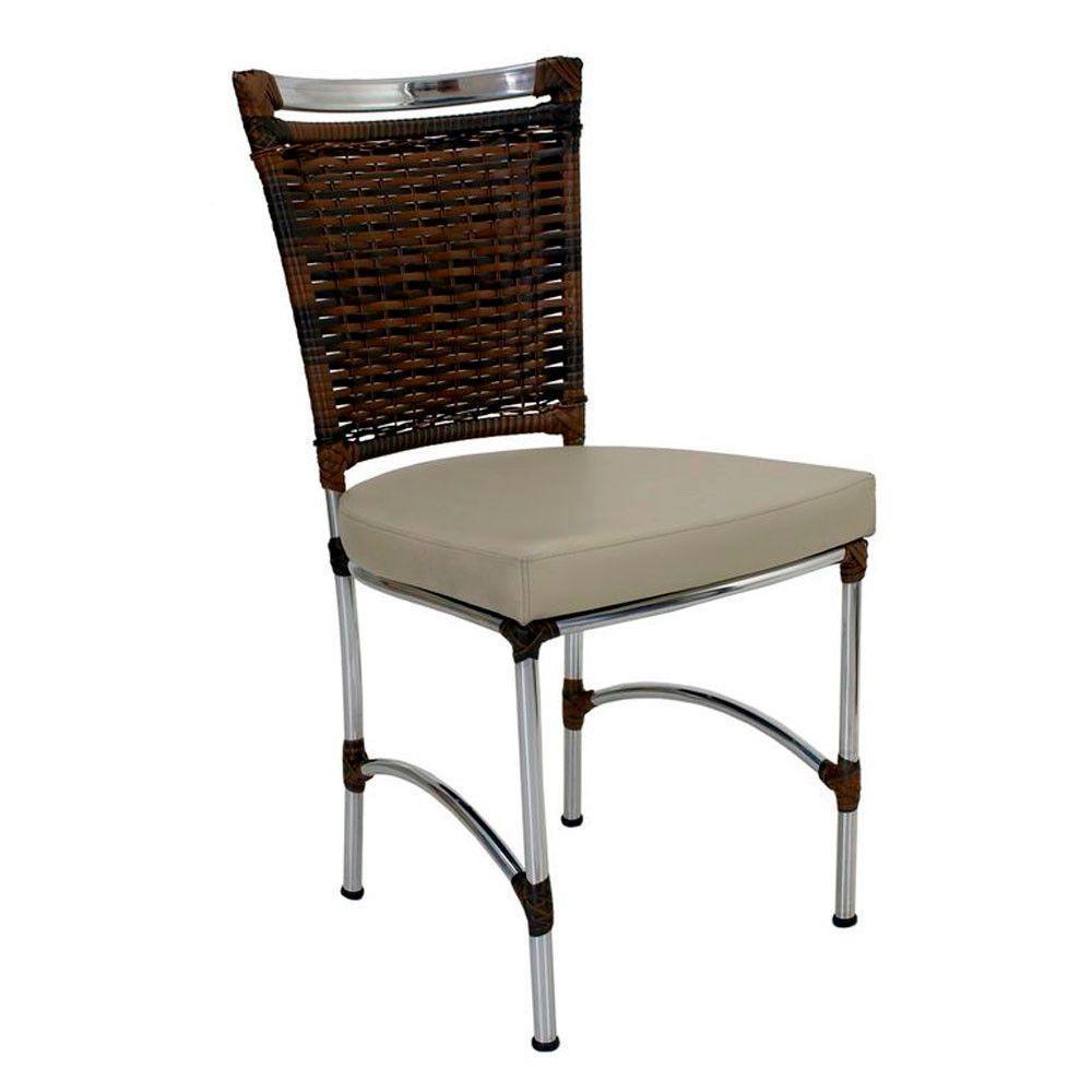 Cadeira Em Alumínio E Fibra Sintética Jk Cozinha Edícula Argila E Courino Náutico Bege - 1