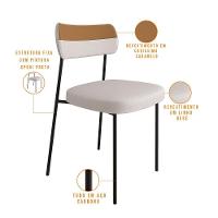 Kit 2 Cadeira Estofada Sala Jantar F01 Linho Bege Caramelo - 7