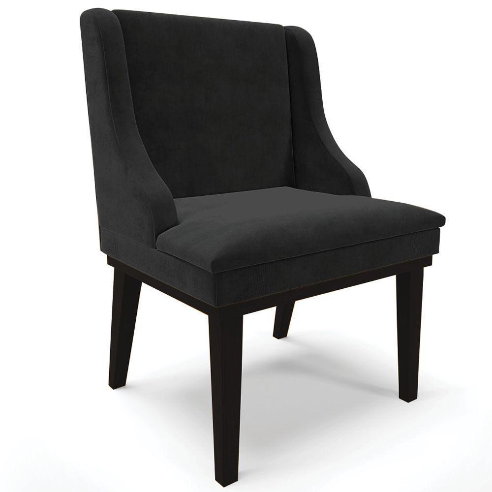 Kit 5 Cadeiras Decorativas Sala De Jantar Base Fixa De Madeira Firenze Suede Preto G19 - Gran Belo - 3