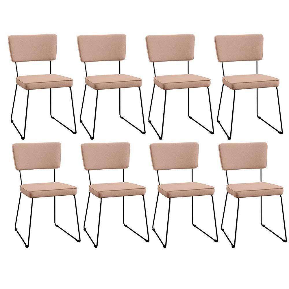 Kit 08 Cadeiras Estofada Para Sala De Jantar Base Aço Rosê - 1