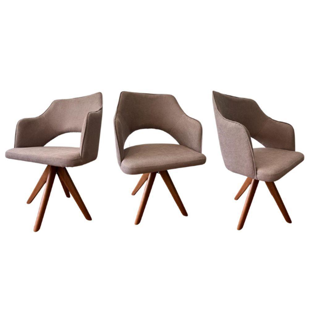 Cadeira De Jantar Zara Giratória Revestida Em Tecido Linho Bege Rosado Cor Fúcsia Escuro - 4