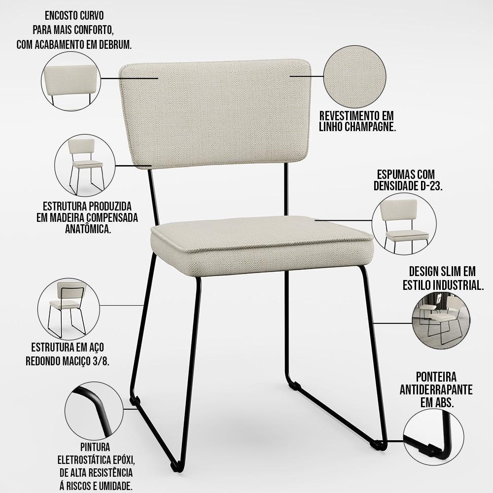 Kit 2 Cadeiras Estofada Para Sala Jantar Base Aço Champagne - 8