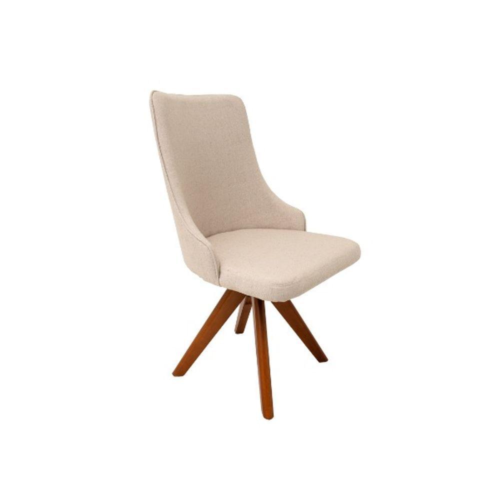 Cadeira De Jantar Roma Giratória Revestida Em Tecido Linho Bege Cor Creme - 1