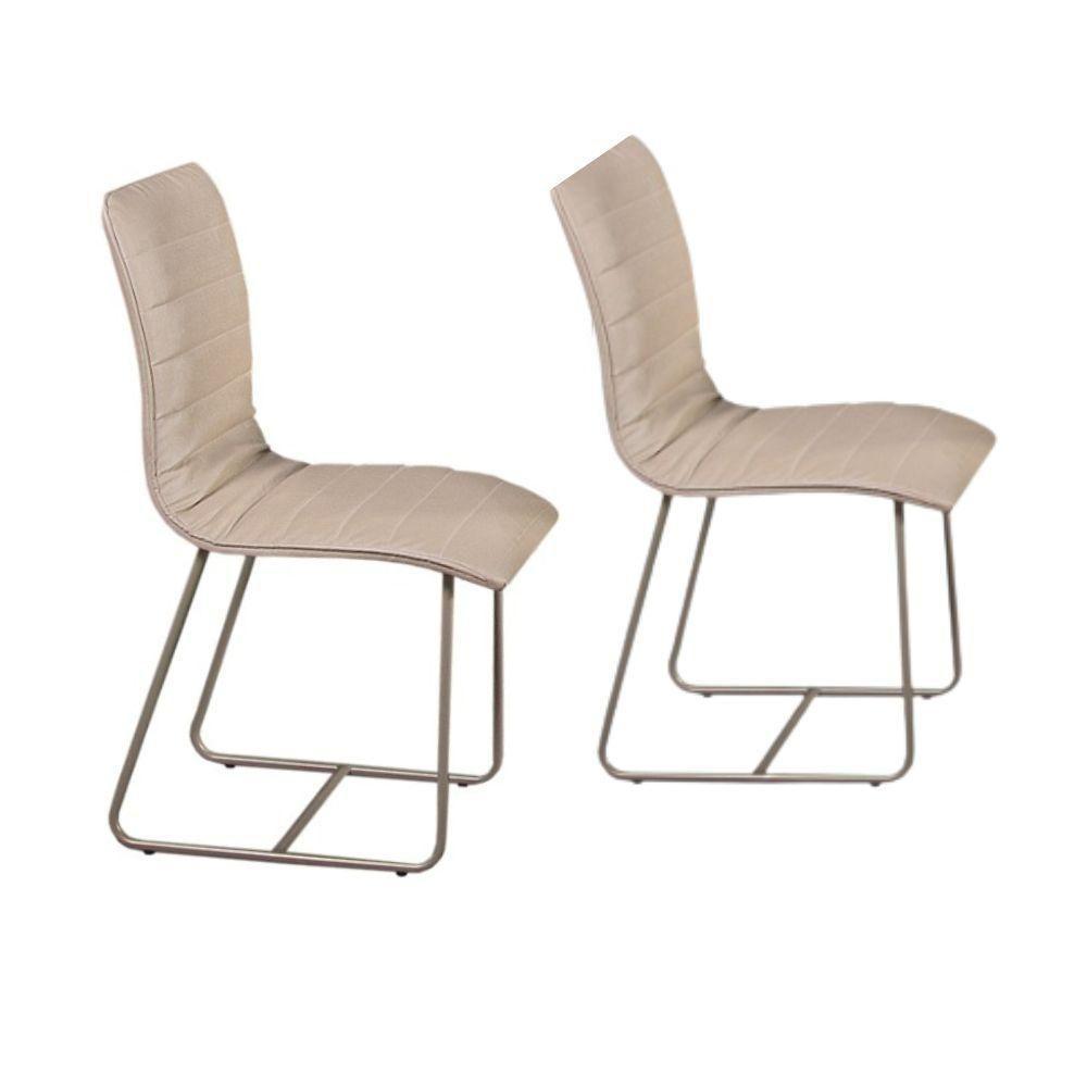 Conjunto 2 Cadeiras Cristal Sala De Jantar Em Couro Pérola E Metal Champanhe - 1