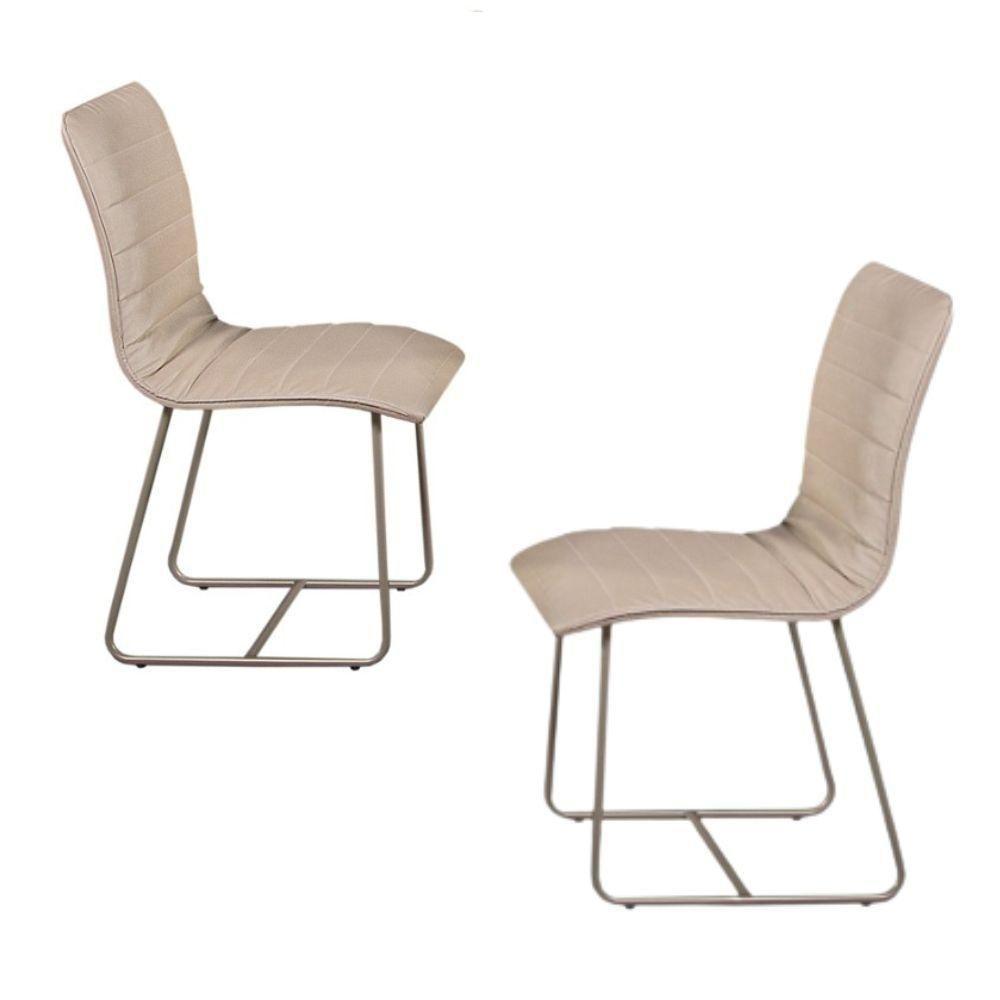 Conjunto 2 Cadeiras Cristal Sala De Jantar Em Couro Pérola E Metal Champanhe - 2