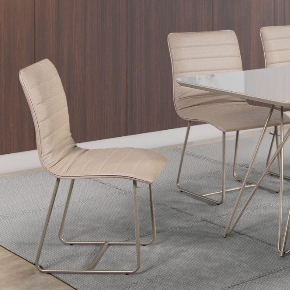 Conjunto 2 Cadeiras Cristal Sala De Jantar Em Couro Pérola E Metal Champanhe - 5