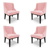 Kit 4 Cadeiras Decorativas Sala De Jantar Base Fixa De Madeira Firenze Suede Rosa Bebê/preto G19 - 1