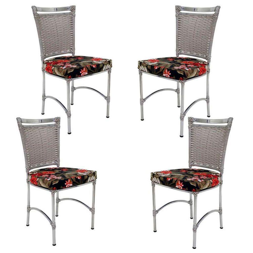 4 Cadeiras Em Alumínio E Fibra Sintética Jk Cozinha Edícula Marmore E Maui Preto - 1