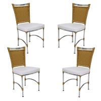 4 Cadeiras Em Alumínio E Fibra Sintética Jk Cozinha Edícula Avelã E Branco Desenhado - 1