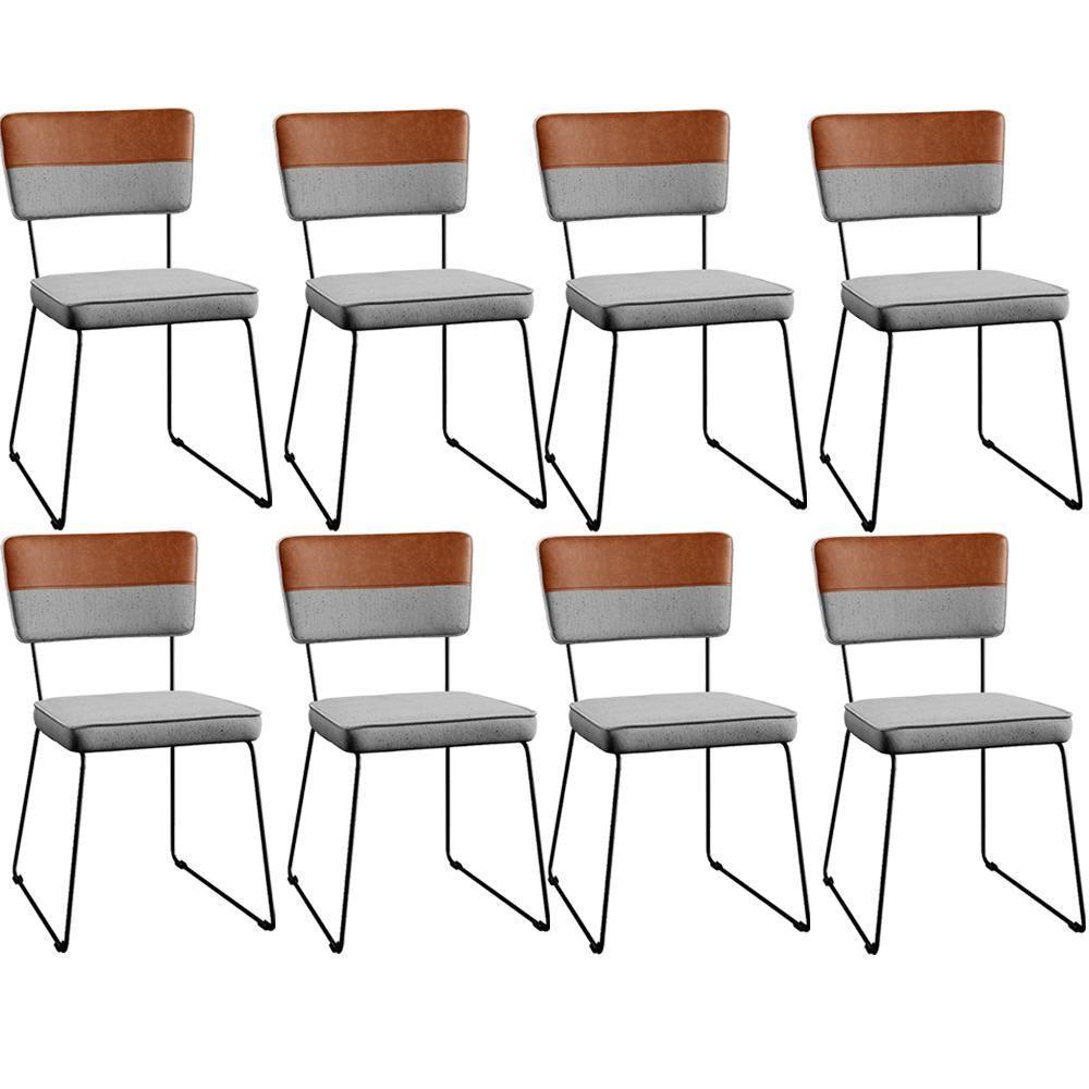 Kit 08 Cadeiras Faixa Couríssimo Camel Linho Cinza - 1