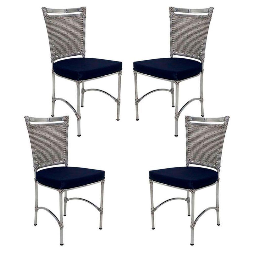 4 Cadeiras Em Alumínio E Fibra Sintética Jk Cozinha Edícula Marmore Lisato Marinho - 1