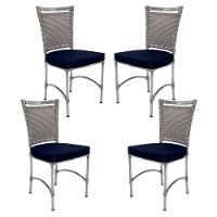 4 Cadeiras Em Alumínio E Fibra Sintética Jk Cozinha Edícula Marmore Lisato Marinho - 1