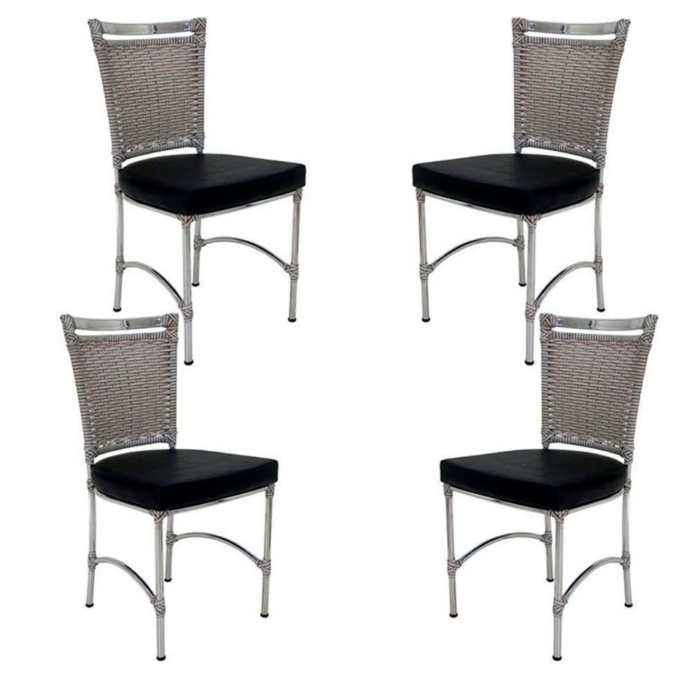 4 Cadeiras Em Alumínio E Fibra Sintética Jk Cozinha Edícula Marmore E Nautico Preto - 1