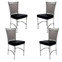 4 Cadeiras Em Alumínio E Fibra Sintética Jk Cozinha Edícula Marmore E Nautico Preto - 1