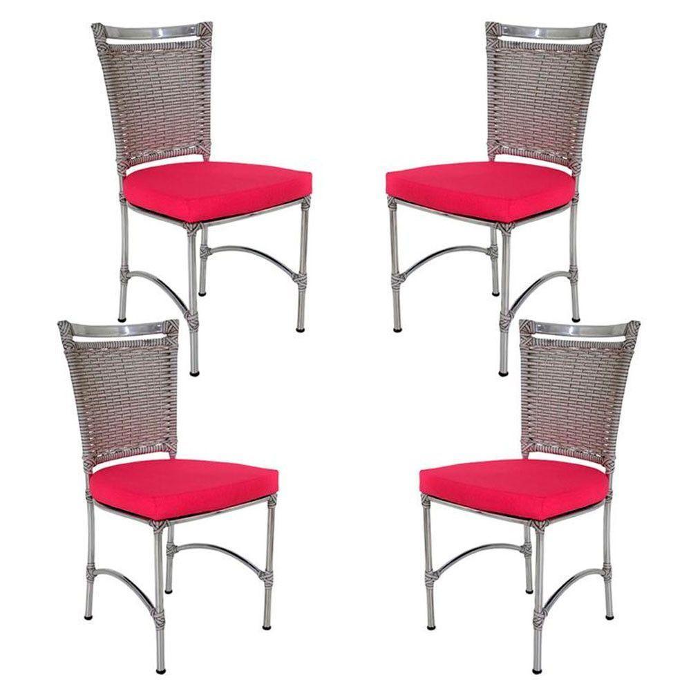 4 Cadeiras Em Alumínio E Fibra Sintética Jk Cozinha Edícula Marmore E Pink - 1