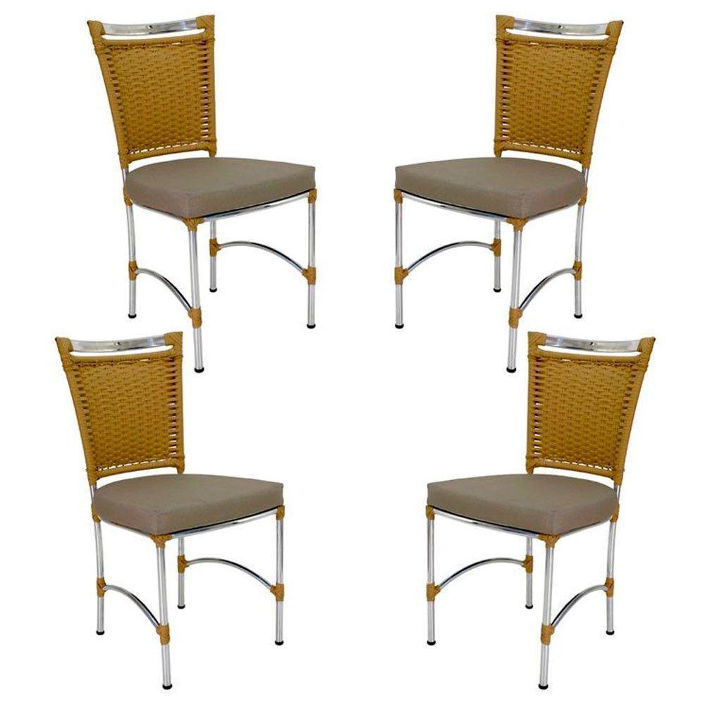 4 Cadeiras Em Alumínio E Fibra Sintética Jk Cozinha Edícula Avelã E Fundi - 2