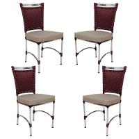 4 Cadeiras Em Alumínio E Fibra Sintética Jk Cozinha Edícula Vinho Dark E Fundo Palha - 1
