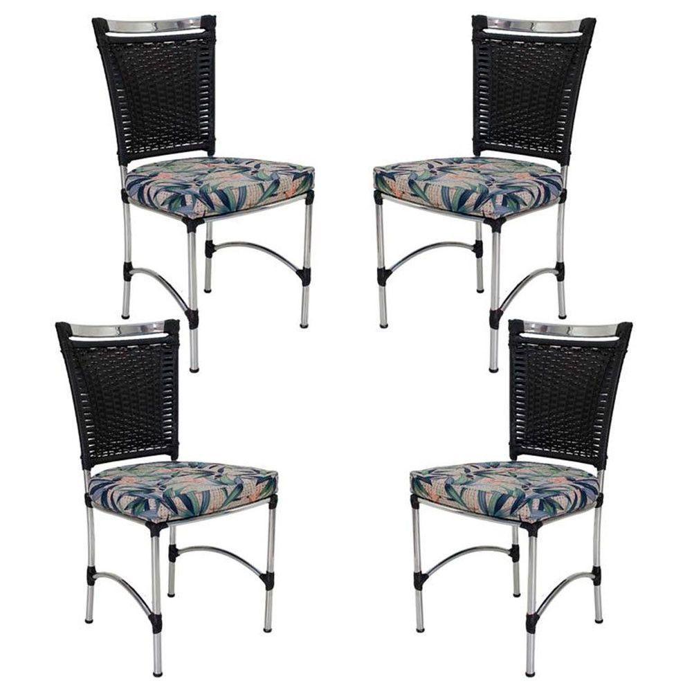 4 Cadeiras Em Alumínio E Fibra Sintética Jk Cozinha Edícula Preto E Vinales Azul - 1