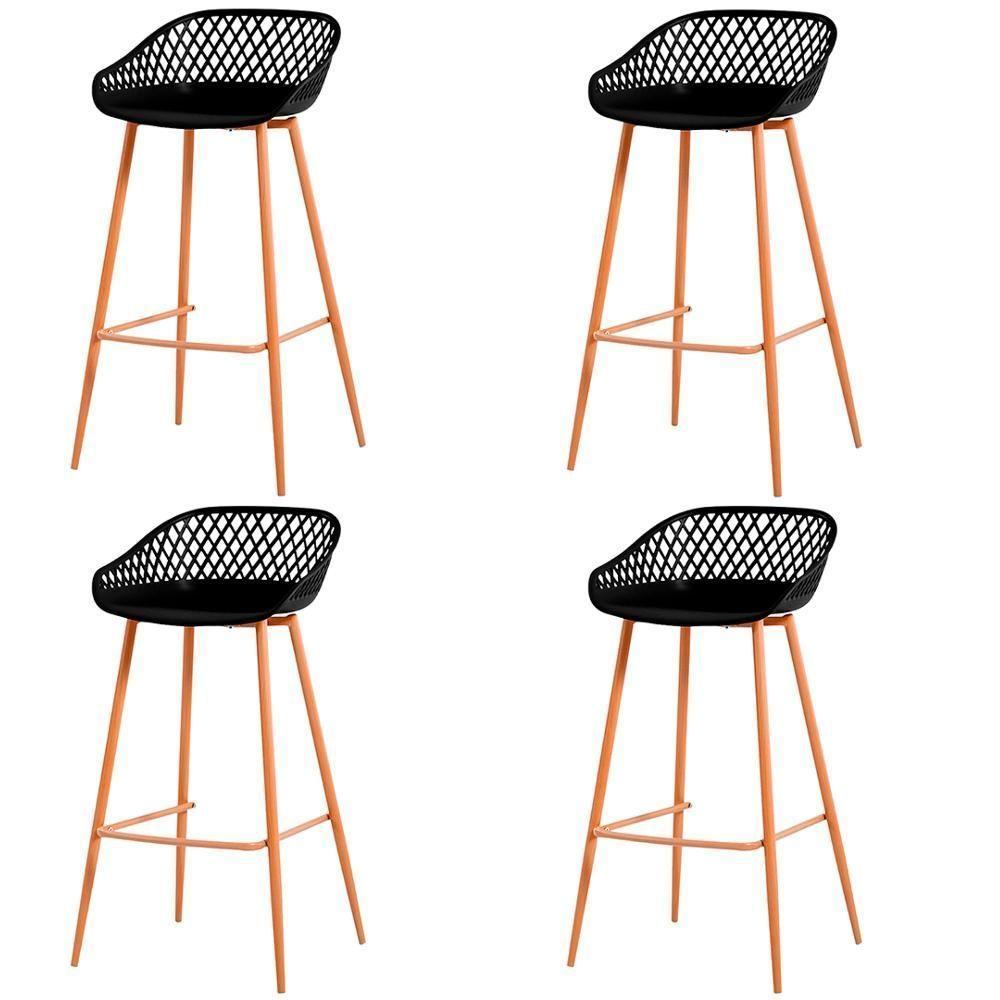 Kit 4 Banquetas Mônaco Clarice Média Fratini 86 Cm (altura) Em Poliuretano (pu) Preto Base Em Aço - 1