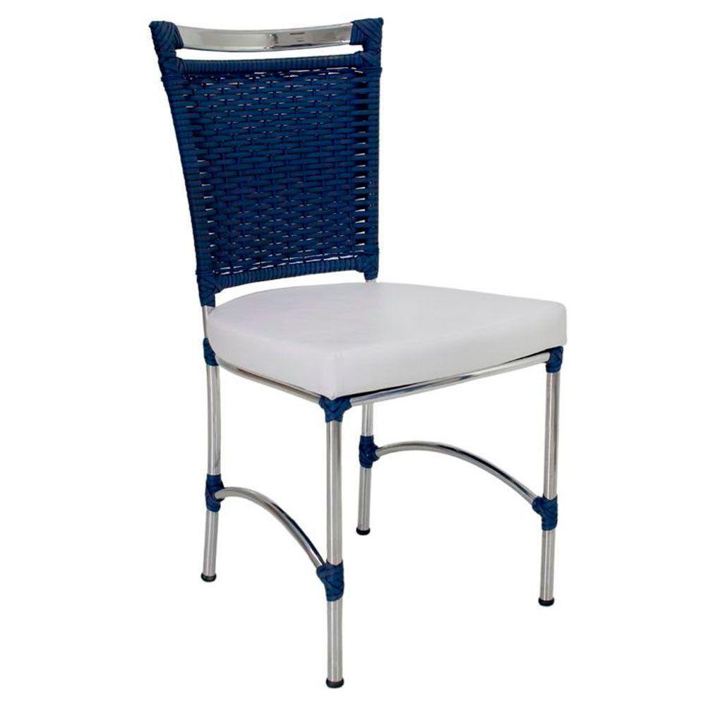 Cadeira Em Alumínio E Fibra Sintética Jk Cozinha Edícula Azul Dark E Nautico Branco - 1