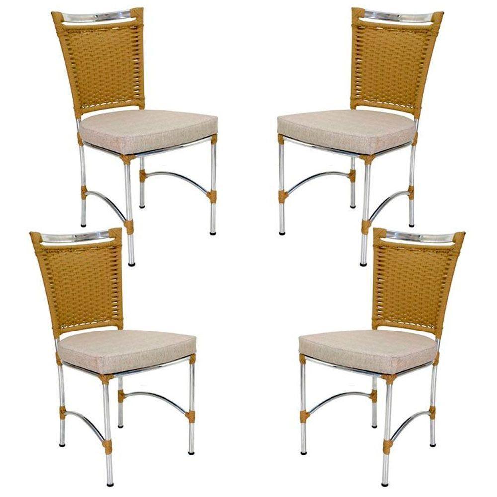 4 Cadeiras Em Alumínio E Fibra Sintética Jk Cozinha Edícula Avelã E Fundo Palha - 2