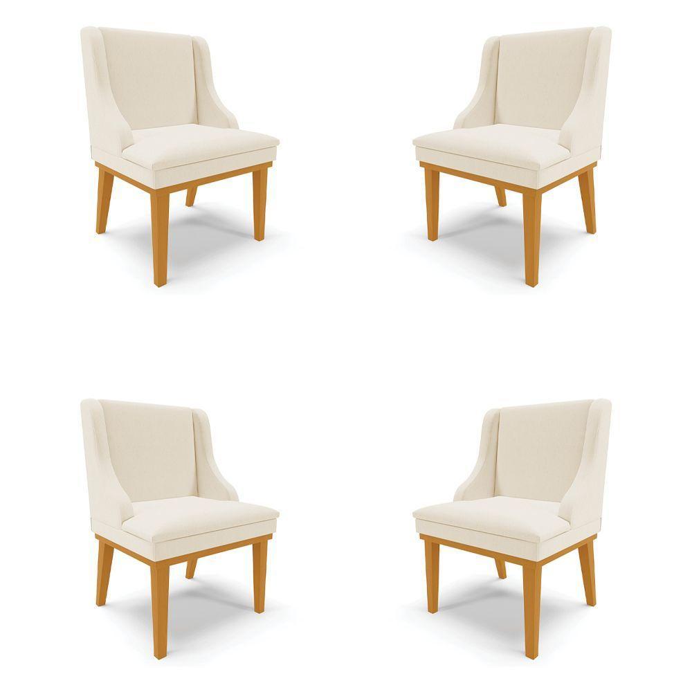 Kit 4 Cadeiras Decorativas Sala De Jantar Base Fixa De Madeira Firenze Linho Bege/castanho G19 - 1