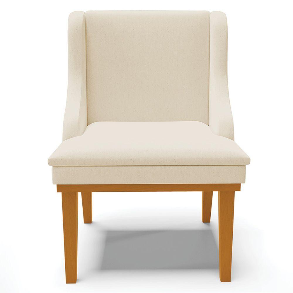 Kit 4 Cadeiras Decorativas Sala De Jantar Base Fixa De Madeira Firenze Linho Bege/castanho G19 - 4