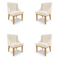 Kit 4 Cadeiras Decorativas Sala De Jantar Base Fixa De Madeira Firenze Linho Bege/castanho G19 - 1