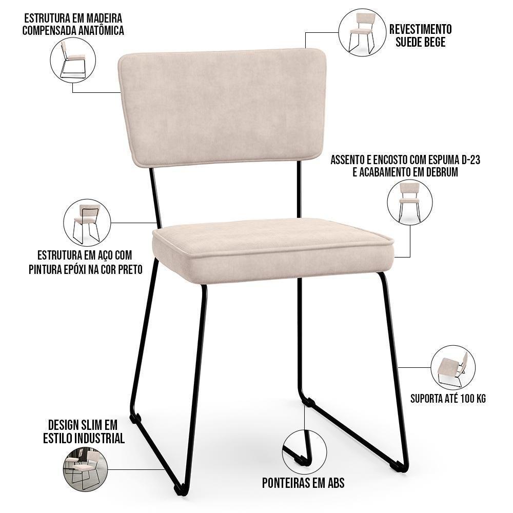 Kit 08 Cadeiras Allana L02 Suede Bege - 7