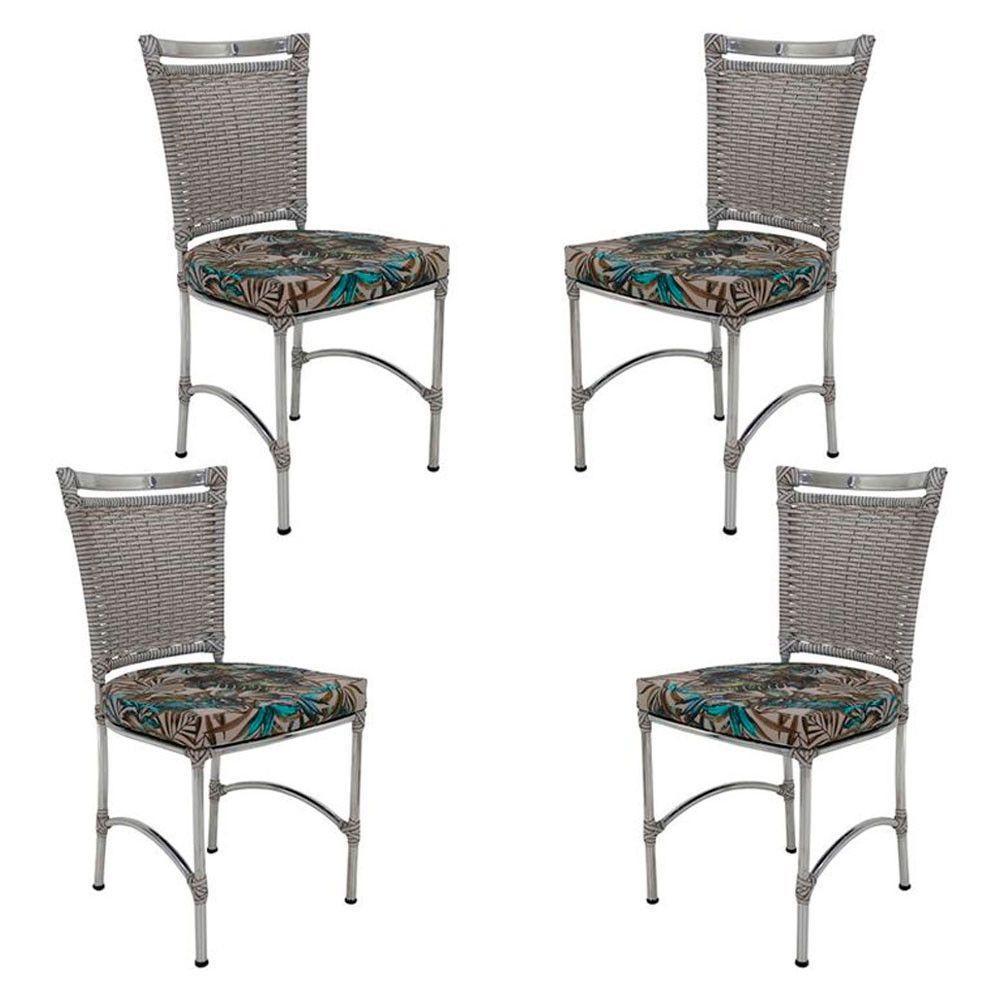 4 Cadeiras Em Alumínio E Fibra Sintética Jk Cozinha Edícula Marmore E Maranata Bege - 1