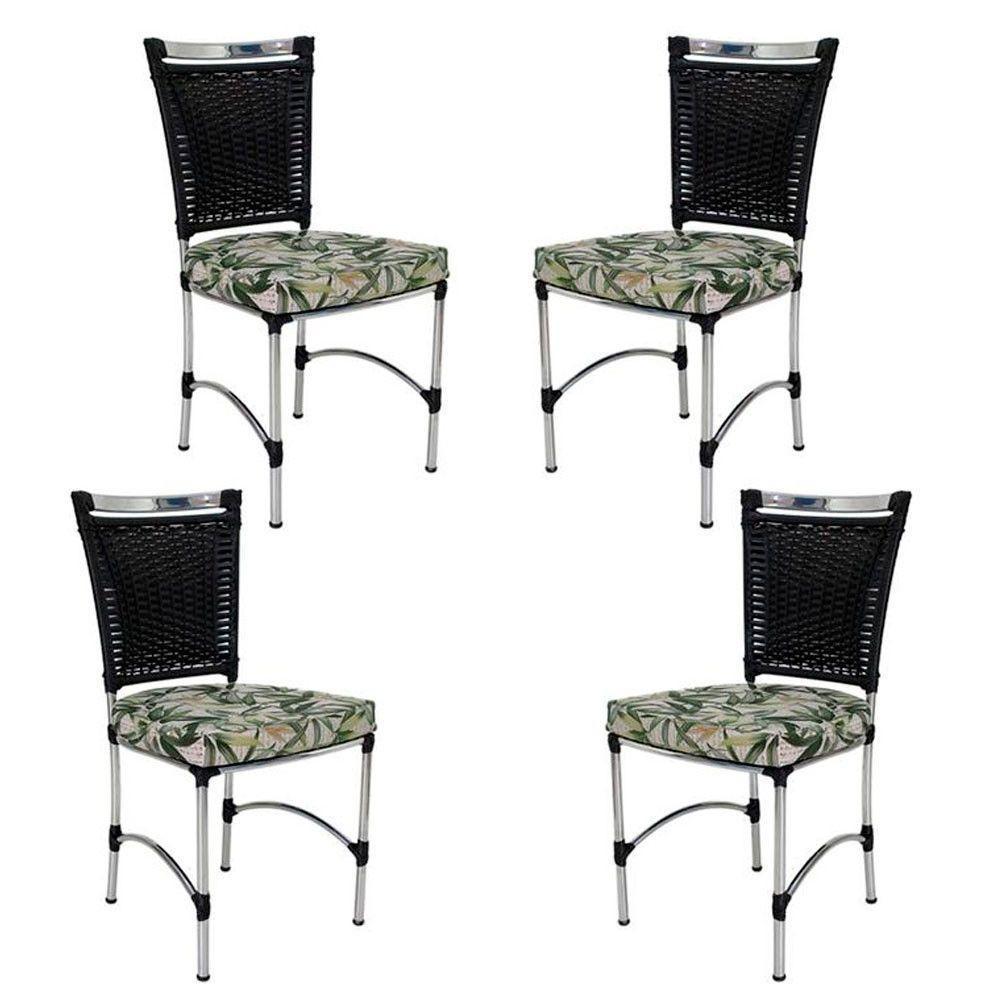 4 Cadeiras Em Alumínio E Fibra Sintética Jk Cozinha Edícula Preto E Vinales Verde - 2