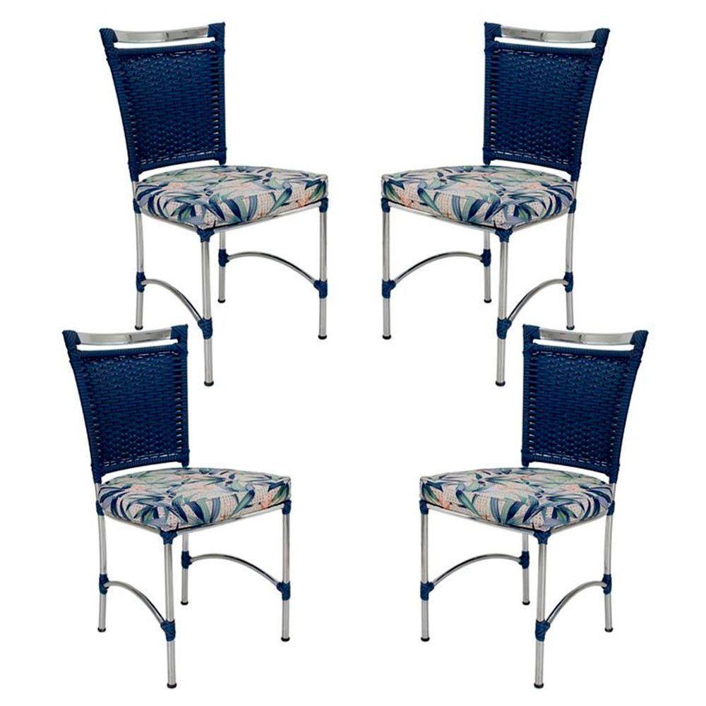 4 Cadeiras Em Alumínio E Fibra Sintética Jk Cozinha Edícula Azul Dark E Vinales Azul - 1