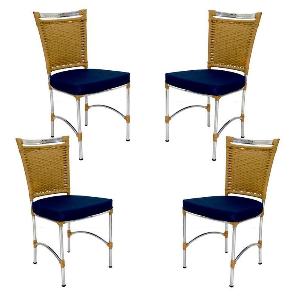 4 Cadeiras Em Alumínio E Fibra Sintética Jk Cozinha Edícula Avelã E Lisato Marinho - 2