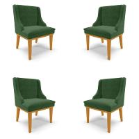 Kit 4 Cadeiras Decorativas Sala De Jantar Base Fixa De Madeira Firenze Suede Verde/castanho G19 - 1