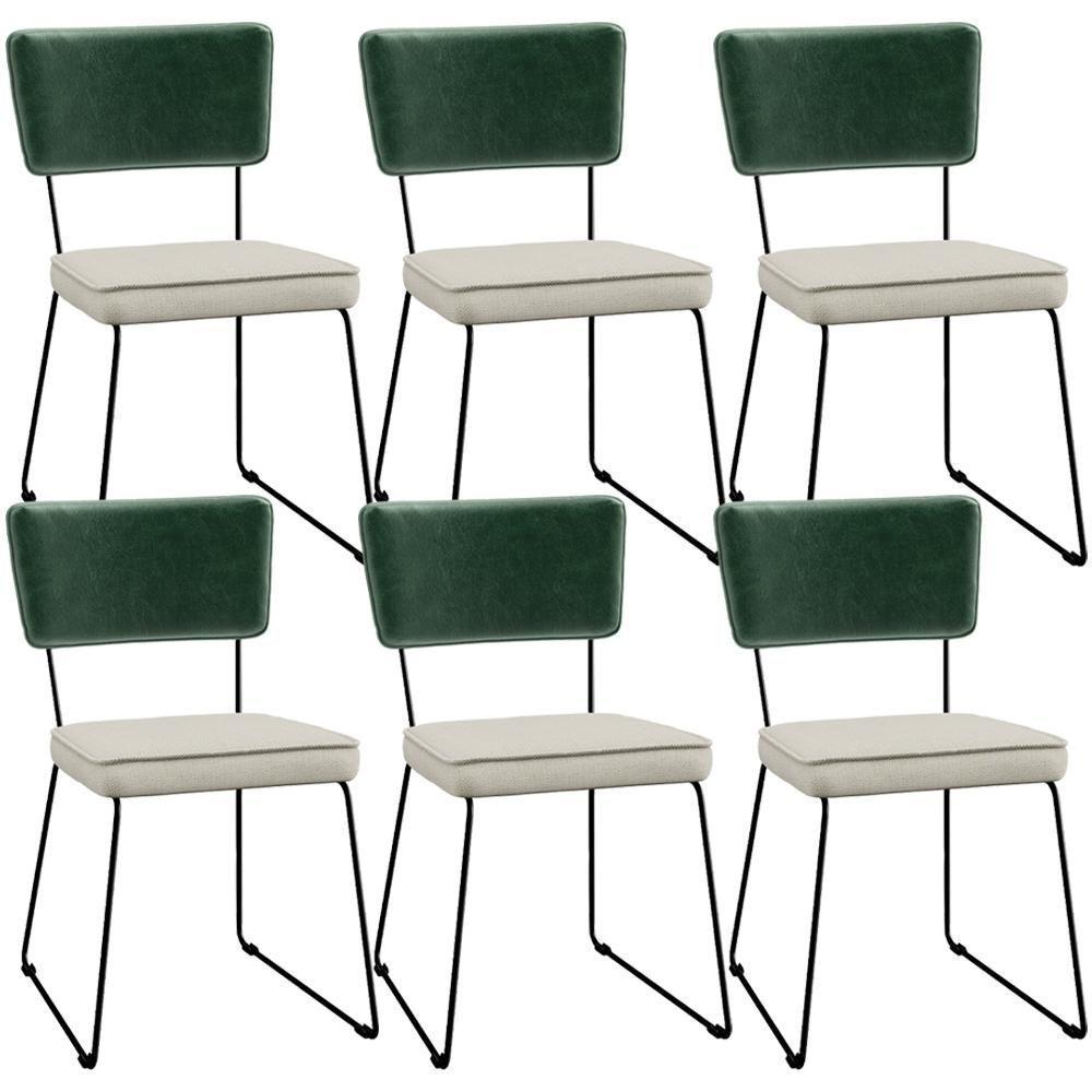 Kit 06 Cadeiras L02 Facto Verde Musgo Linho Champagne - 1