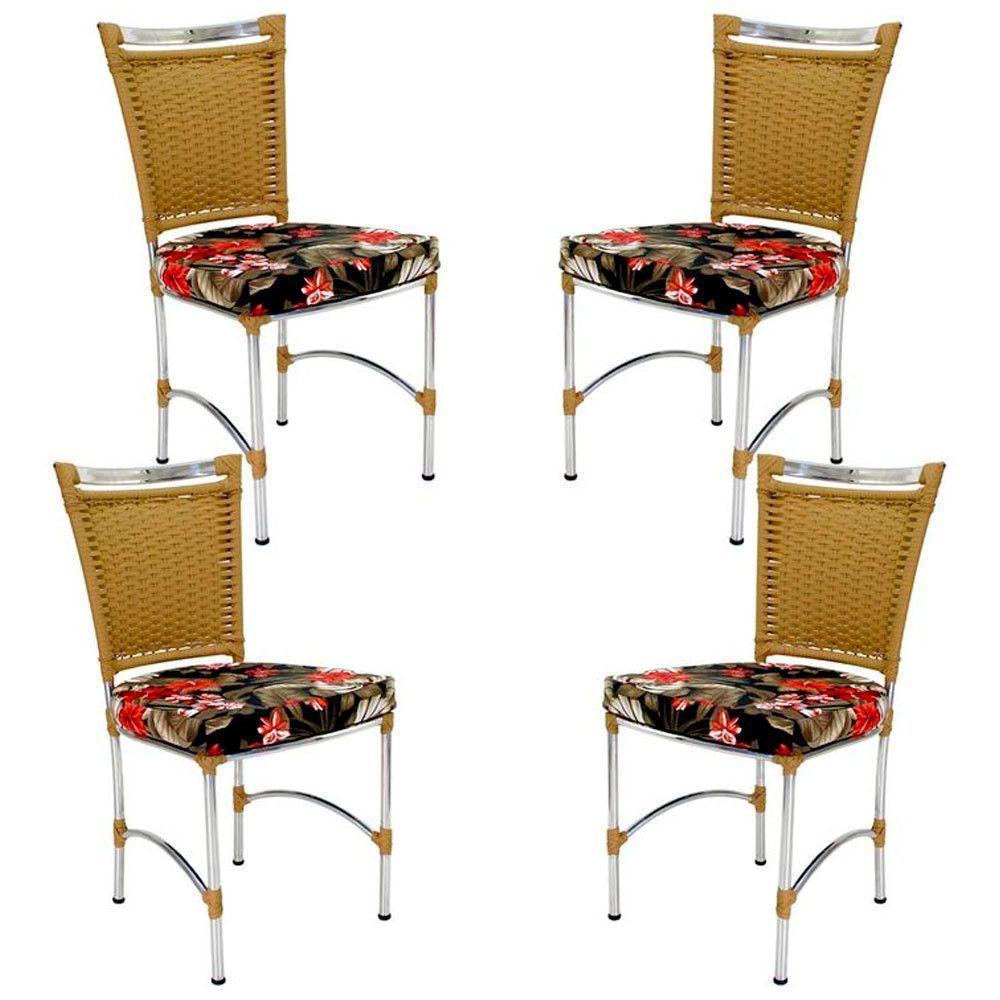 4 Cadeiras Em Alumínio E Fibra Sintética Jk Cozinha Edícula Avelã E Maui Preto - 2